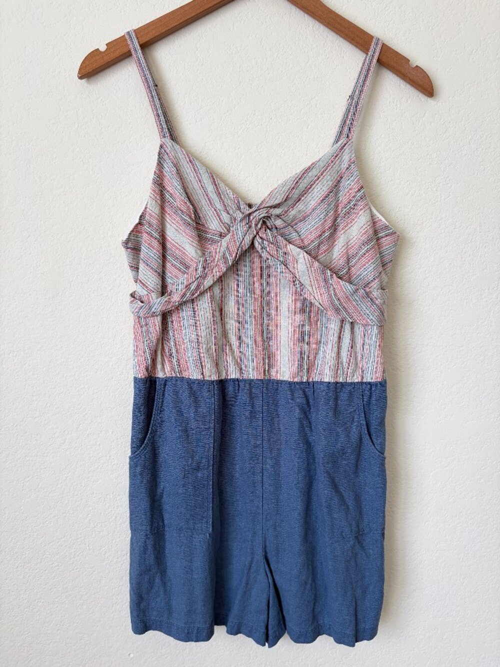 Lilka Anthropologie Romper Womens Medium Twist Front Striped Linen Blend M